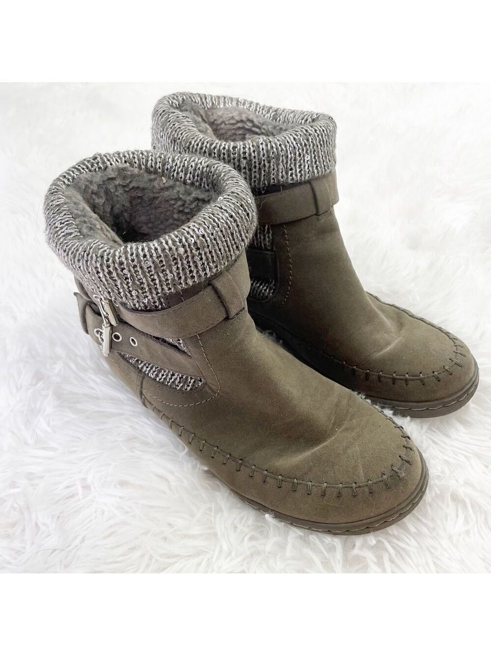 G by Guess Shearling Sequin Knit Buckle Boots